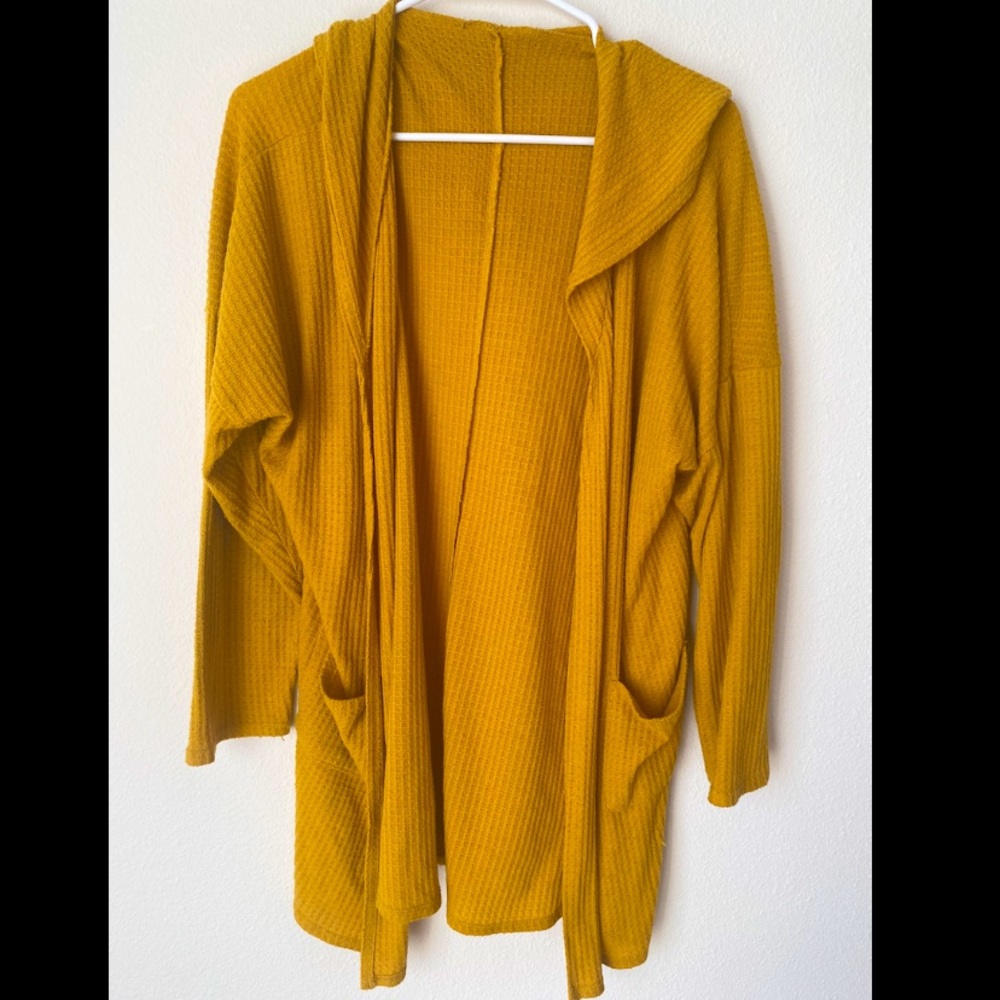 No Brand Mustard Hooded Cardigan with pockets EUC